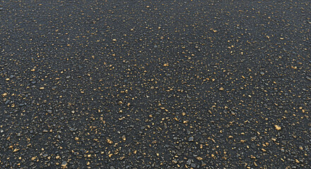 Abstract textured background of dark asphalt pavement with scattered small white pebbles and faint yellow highlights creating a subtle speckled pattern