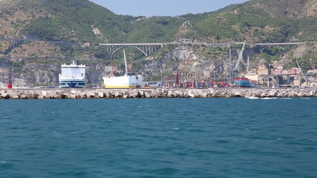 Salerno, Italy - August 19, 2019: View of the coast of Salermo in Italy