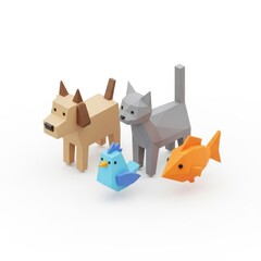 Colorful Low-Poly Animal Figurines Set on White Background