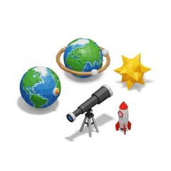 Fototapeta premium Educational Space and Earth Model Toys with Telescope and Rocket