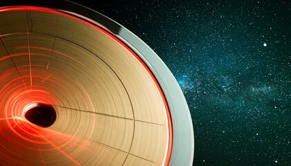 The image features a high-speed, abstract futuristic background with a twisting red laser spiral emerging from the center. The spiral fades at the edges with a radial blur effect, creating a sense of 