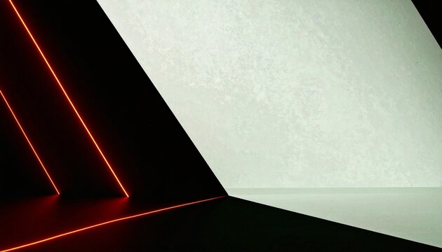 A curved red laser beam arcs elegantly from the bottom left to the top right, creating a slight reflection and glow. The beam is centered in the frame, with a black-to-transparent gradient background 