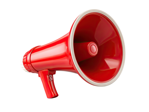 A red megaphone angled towards the viewer