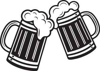 Beer Mugs Cheers Illustration – Toasting Glasses with Foam and Splash Vector Design