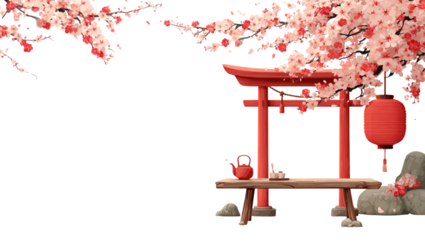 Cherry blossoms and a traditional Japanese torii gate - Powered by Adobe