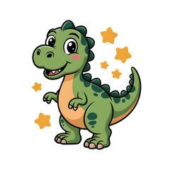 Cute cartoon dinosaur with stars isolated on transparent background for childrens designs