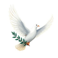 Vsai white dove flying and holding olive branch, symbol of peace and hope