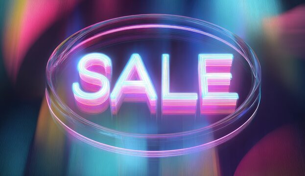 Neon "SALE" sign in a glowing circle
