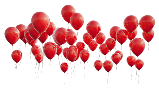 Red and white balloons in a cluster