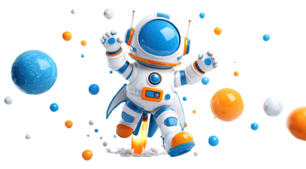 Cartoon astronaut soaring through space