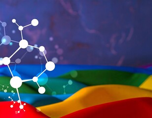 Abstract image of molecule over a rainbow flag