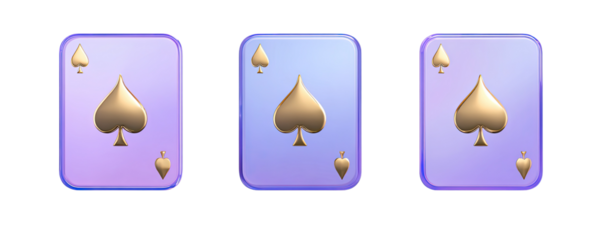 Three light purple playing cards with gold spade symbols