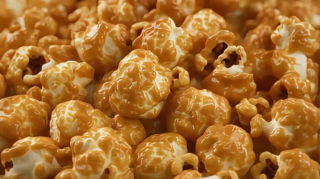 Indulgent caramel popcorn cascade, a sweet, crunchy delight ready for sharing or savoring in any festive moment.
