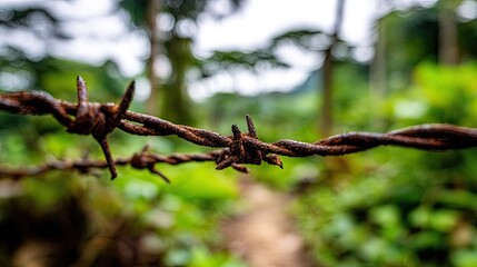 Close-up of rusty barbed wire.