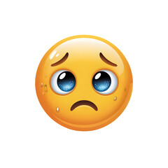 Fototapeta premium Worried emoji with sweat isolated on transparent background expressing anxiety and concern