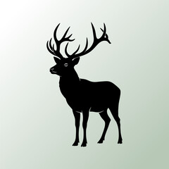 Majestic deer silhouette with large antlers isolated on gradient background