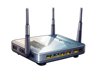 Cartoon-Style Silver Router with Wi-Fi Signal Illustration