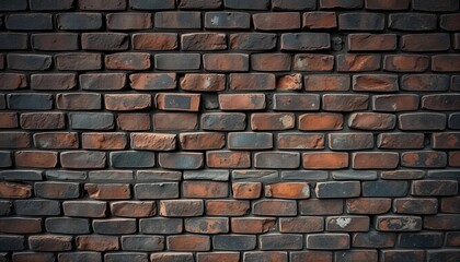 Naklejka premium A weathered dark brick wall, texture rough and uneven, texture, rough