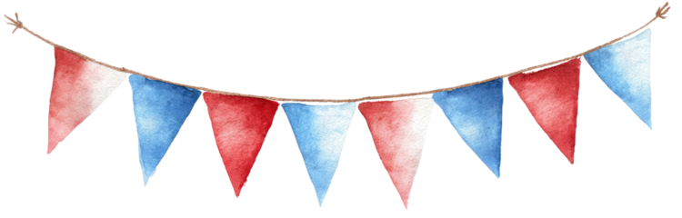 Watercolor bunting with red and blue triangles