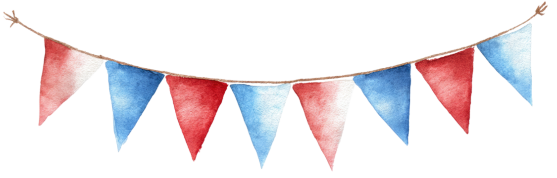 Watercolor bunting with red and blue triangles - Powered by Adobe