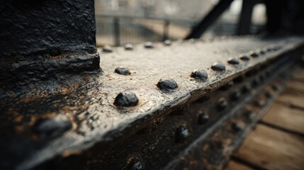 Close-up view of riveted metal beam.