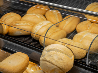 Fresh rolls at the supermarket bread stand