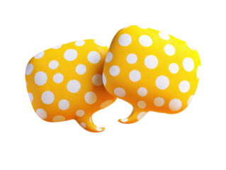 Two overlapping yellow speech bubbles with white polka dots