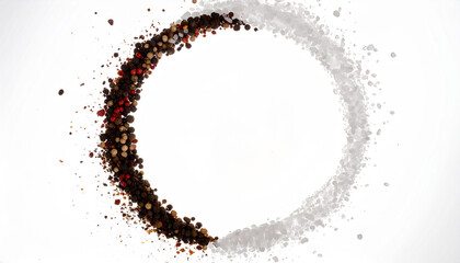 Dynamic salt and pepper floating in a circle on a white background