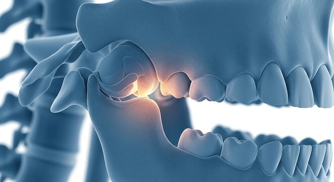 Anatomical View of Temporomandibular Joint Disorder with Glowing Pain Point.