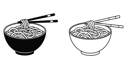 Black and white noodle bowls with chopsticks