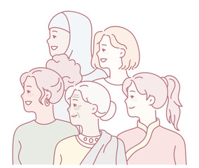 A striking illustration of diverse women, powerfully showcasing unity and empowerment in their community