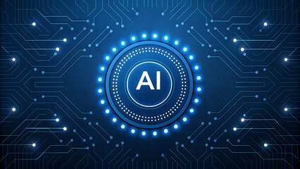 Glowing AI symbol on a digital circuit board background artificial intelligence technology