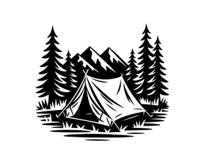 Camping at pine forest illustration