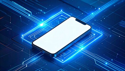 Digital innovation concept with a mobile device at the heart of a powerful central processor