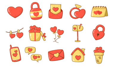 Vector illustration set of romantic love stuff. Perfect for pattern, web design, wedding invitation, and many more design