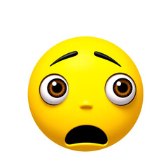 Fototapeta premium A yellow circular face with wide, shocked eyes and an open mouth, expressive of astonishment and amazement, isolated