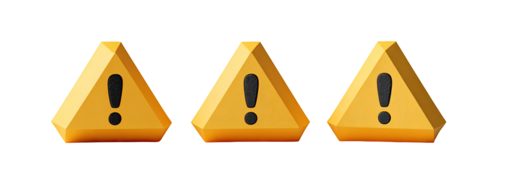 Three warning triangles with exclamation marks