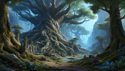 Ancient Moss-Covered Forest with Mystical Light