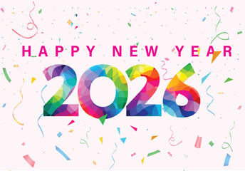 Bright rainbow style 2026 happy new year background for holiday events.