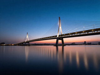 Obraz premium Modern Cable-Stayed Bridge at Sunset