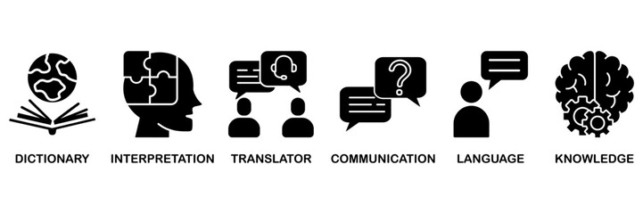 Translation icon set vector illustration concept with icon of dictionary, interpretation, translator, communication, language, and knowledge