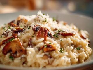 Creamy Mushroom Risotto with Parmesan and Thyme - Italian Cuisine Close-Up