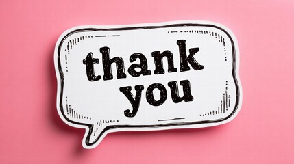 White speech bubble black thank you text dotted outline pink background social media appreciation