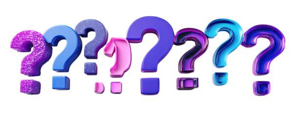 Question marks in vibrant, gradient colors
