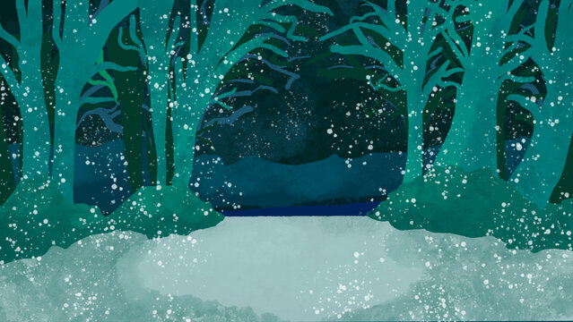 Snowy Forest at Night Illustration
