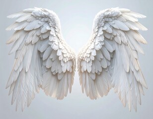 A pair of beautiful white angel wings spread wide, symbolizing purity and divine freedom