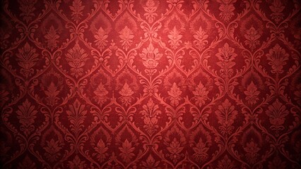 Elegant deep red damask pattern background with vintage floral and leaf design