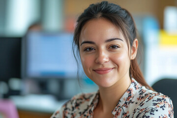 Portrait of a smiling young female hotel receptionist generative AI image