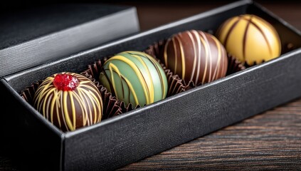 Four gourmet chocolates in an elegant box