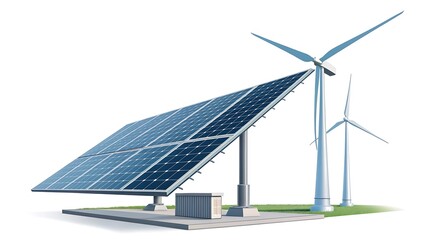 Modern renewable energy sources with solar panel and wind turbines